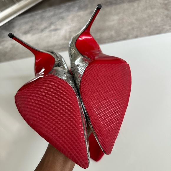 Christian Louboutin Silver So Kate 100 Specchio Martele Ankle Boots - Picture 7 of 8